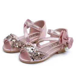 Лето 2019 детские сандали для девочек принцесса обувь сандалии с открытыми пальцами с дрелью Дети дышащий мягкая подошва детская обувь для