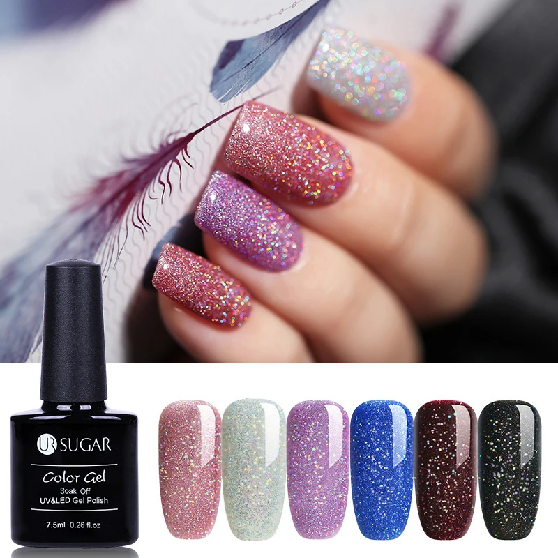 UR SUGAR Rainbow Holographic Nail Gel Polish Colorful UV LED Shimmer