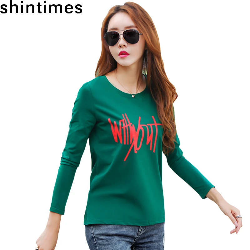 

White Black Plus Size Womens T shirt Tops 2019 Autumn Loose O-Neck Women Tshirt Letter Print Cotton Fashion Tee Shirt Femme