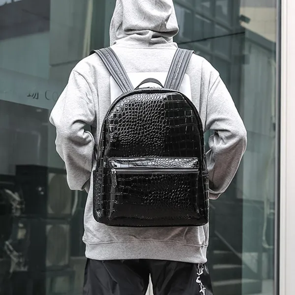 NIGEDU الرجال محمول على ظهره 15.6 الأزياء التمساح نمط الرجال Bagpack عارضة السفر حقيبة لينة بو الجلود مع السوستة الظهر NIGEDU الرجال محمول على ظهره 15.6 الأزياء التمساح نمط الرجال Bagpack عارضة السفر حقيبة لينة بو الجلود مع السوستة الظهر