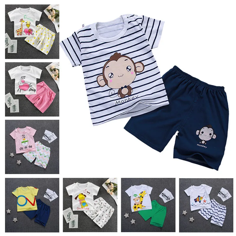 

Cotton Infant Kids Boys girls Clothes T-Shirt+Shorts Children's Sets Sets Summer Baby Girls Clothes cartoon Cute Child clothing