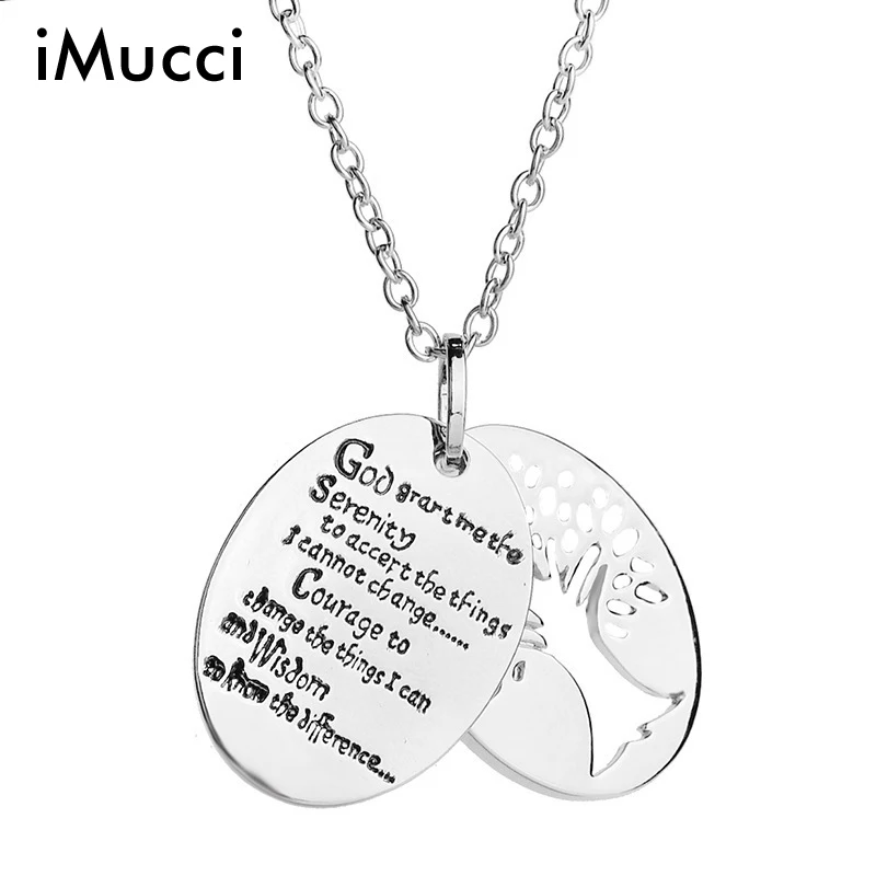 

iMucci Fashion Jewelry Silver Tone "God Grant Me The Serenity..."2 Pendants Hollow Tree Prayer Bible Pendant Necklace