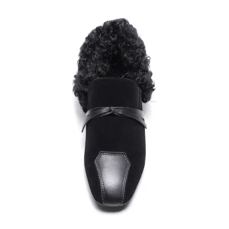 Daitifen Courte Daim En Chaussures Solide Bout noeud Confortable Femmes Slip Appartements on jiaotangse Peluche Papillon Black Casual Carré Mocassins Automne Vache OgOrw0qA