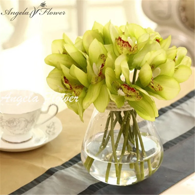 

Real Touch cymbidium 6 heads Short shoot table decoration flower DIY wedding bride hand flowers home decor artificial orchid