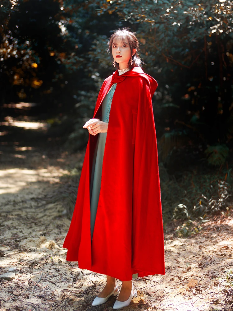 

Women Hooded Elegant Long Wool Blend Coats Winter Overcoat Cloaks Capes H55