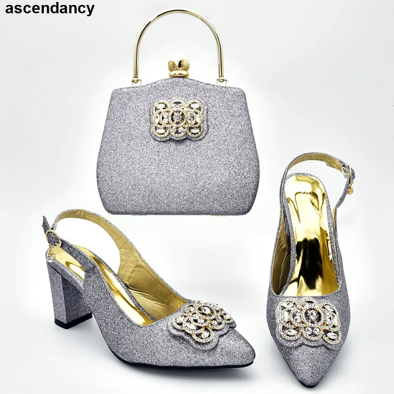 

Latest Italian Shoes with Matching Bags for Wedding Italy Ladies Sandals with Heels Crystal Wedding Pumps Buckle Heel Sandals
