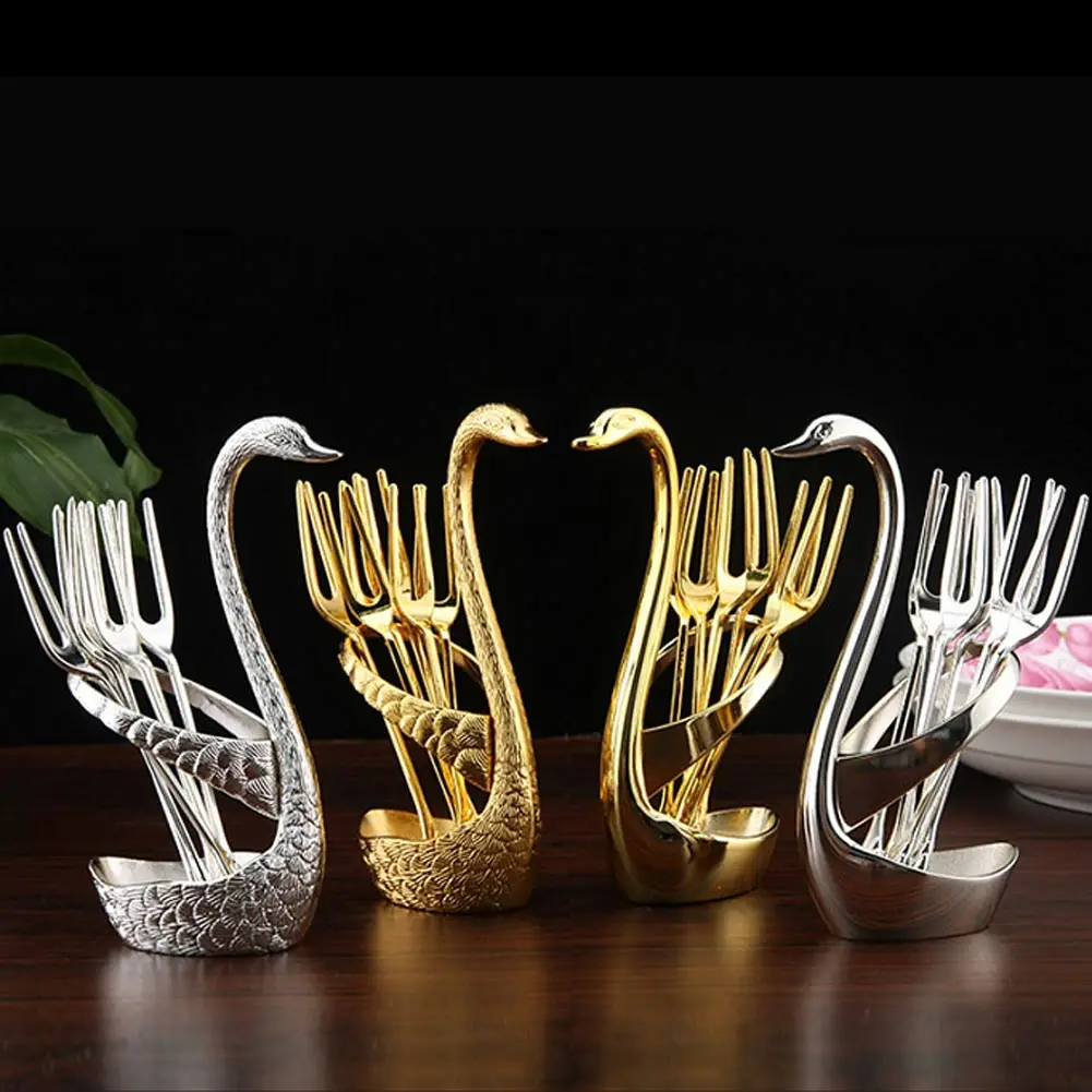 

Stainless Steel Swan Fork Tableware bone china Set Stand Holder Dinnerware Sets Holder Wedding Party Decoration dinner