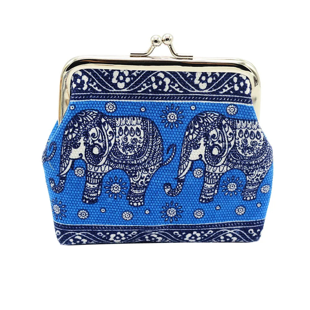 Women's Elephant Print Coin Purses Fashion Polyester Canvas Button Hasp Animal Prints Flap Mini Wallets Day Clutches