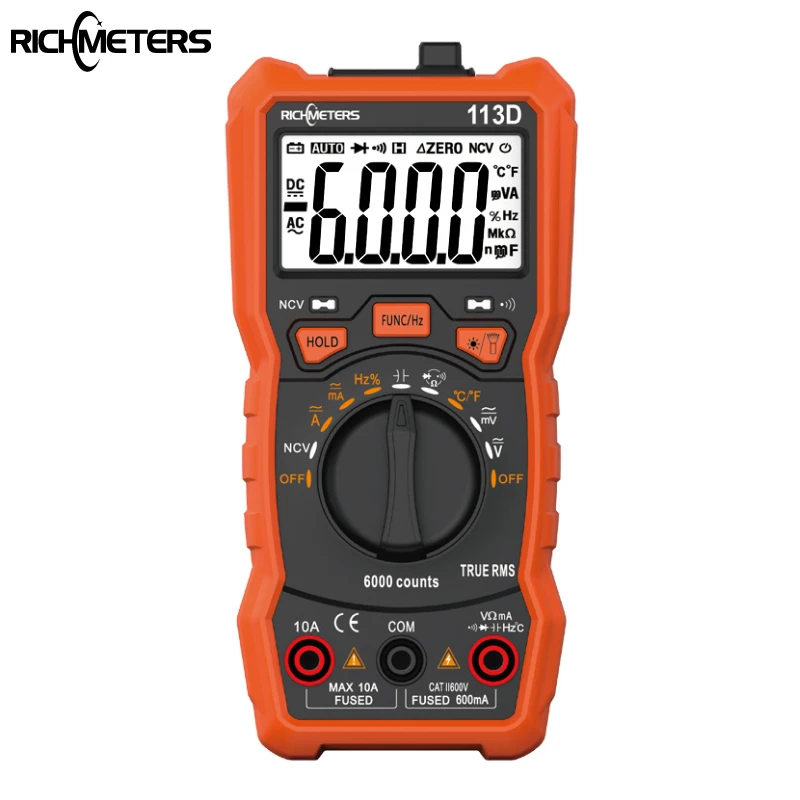 Najtaniej RICHMETERS RM113D NCV cyfrowy multimetr 6000 zlicza Auto począwszy AC woltomierz do prądu stałego latarka tylne światło duży ekran 113A D