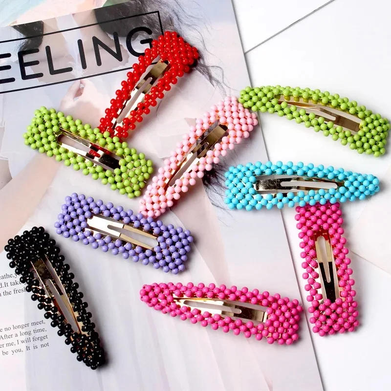 New Women's Hair Clip Women's Colorful Beads Hair pins Korean Design Snap Barrette Stick Hairpin Hair Styling Accessories