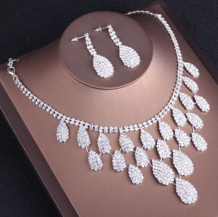 Moda Crystal Clear Jóias Nupcial Do Casamento Define Mulheres Pageant Prom Casamento Jóias Acessórios de Noiva Tiara de Jóias Brincos (3)
