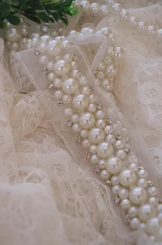 

pearl beaded trim, rhinestone, bead trim, bridal sash trim, wedding decors, 5.5 yards