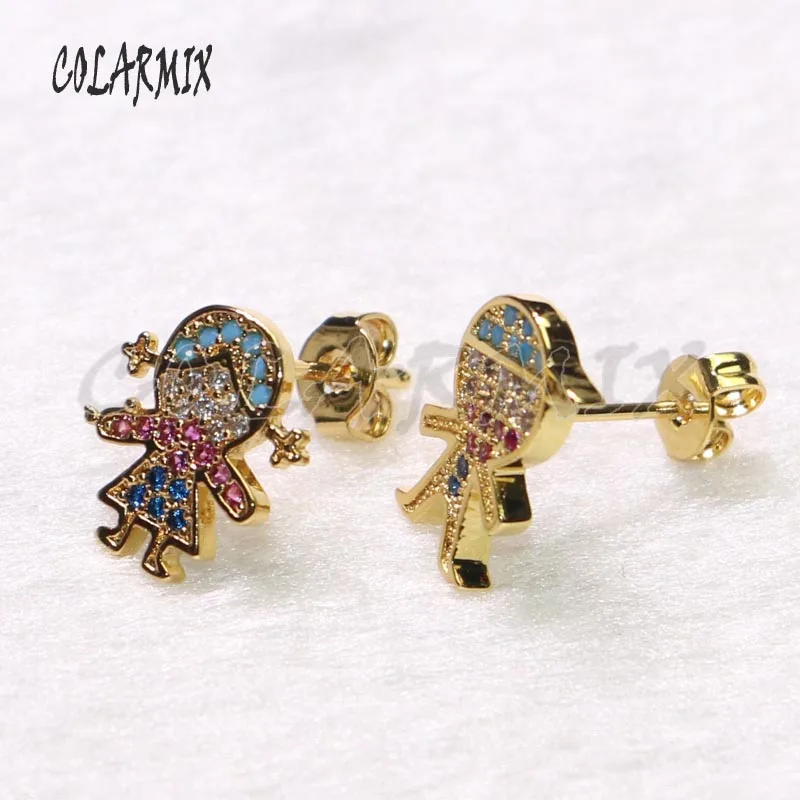 

10 pairs BOYS& GIRLS studs earrings rainbow crystal earrings boys and girls zircon accessories for women gift for girls 9311