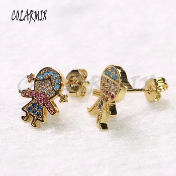 

10 pairs BOYS& GIRLS studs earrings rainbow crystal earrings boys and girls zircon accessories for women gift for girls 9311