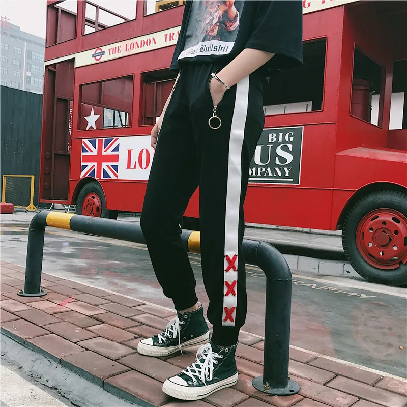 Spring And Autumn Korean Ulzzang Black Pants Personality Loose Bandage Design Harem Pants Fashion Harajuku Casual Pants For Girl6