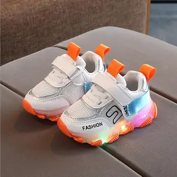 

Fashsiualy Baby LED Lighr Sport Running Shoes Children Kid Baby Girls Boys Letter Led Luminous Sport Run Sneakers Casual Shoes