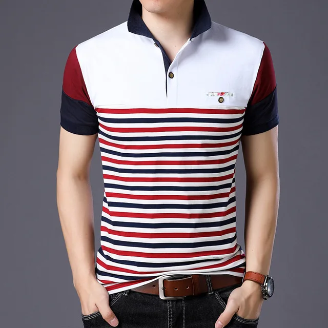 Мода новые летние рубашки поло с коротким рукавом для мужчин в полоску цвета размера плюс M-3XL 4XL 5XL - Цвет: FDM3933 ASIAN SIZE 1