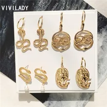 VIVILADY Vintage Hyperbole Multi Snake Pendant Women Hoop Earrings Chic Punk Charming Gold Color Alloy Lady Party Jewelry Brinco