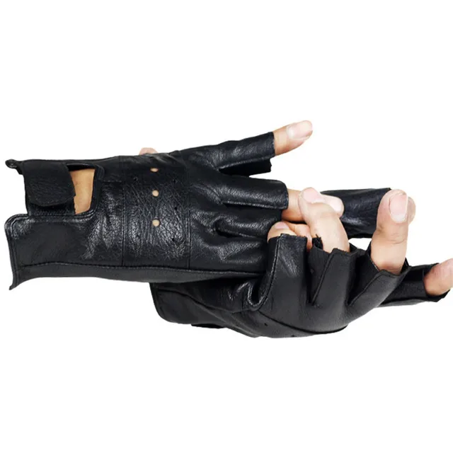 Moto Leather Fingerless Gloves Gloves & Mittens Men's Accessories Men's Apparel color: as picture