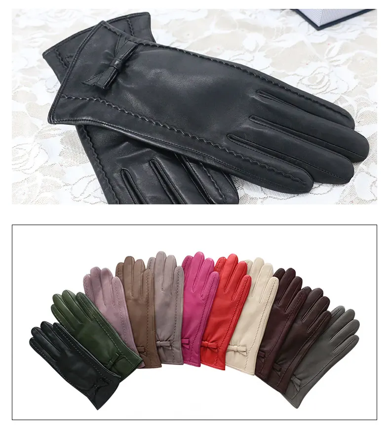 Женские перчатки осень зима настоящие кожаные женские перчатки наручные бабочка узел держать тепло короткие овчины вождения перчатки NW185-1