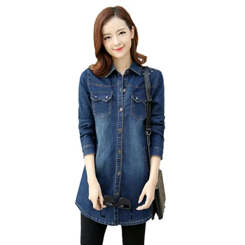 

fashion Womens Chambray Shirt Top denim Shirts and Blouses Long Sleeve Ladies Shirt Camisa Blusa Camisetas Femininas