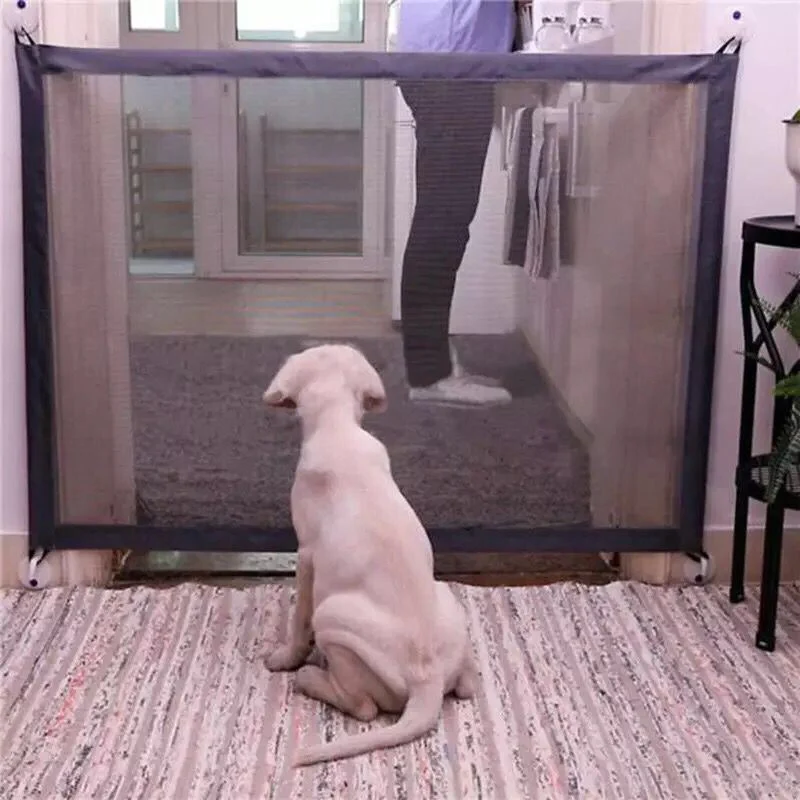 

Black Magic-Gate Portable Folding Safety Fence Mesh Magic Net for Pets Dog Cat Separation Net Portable Folding Pet Safety Guar