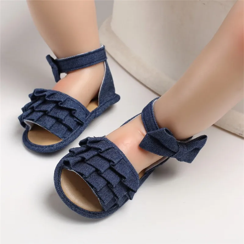 Summer Infant Baby Girl Ruffles Sandals PU Soft Sole High-top Toddler Shoes Baby Girl Bow-Knot Sandals For 0-18Months