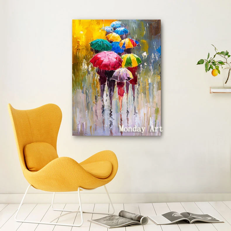 Billig Große malerei Hand gemalt Liebhaber Regen Landschaft Ölgemälde Auf Leinwand Wand Kunst Bilder Für Wohnzimmer Home Decor beste geschenk