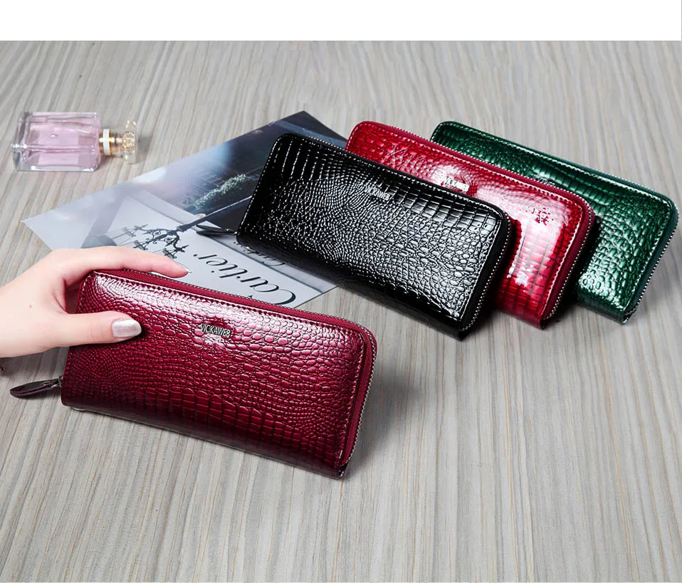 VICKAWEB Wristlet Wallet Purse Genuine Leather Wallet Female Long Zipper Women Wallets Card Holder Clutch Ladies Wallets AE38-005