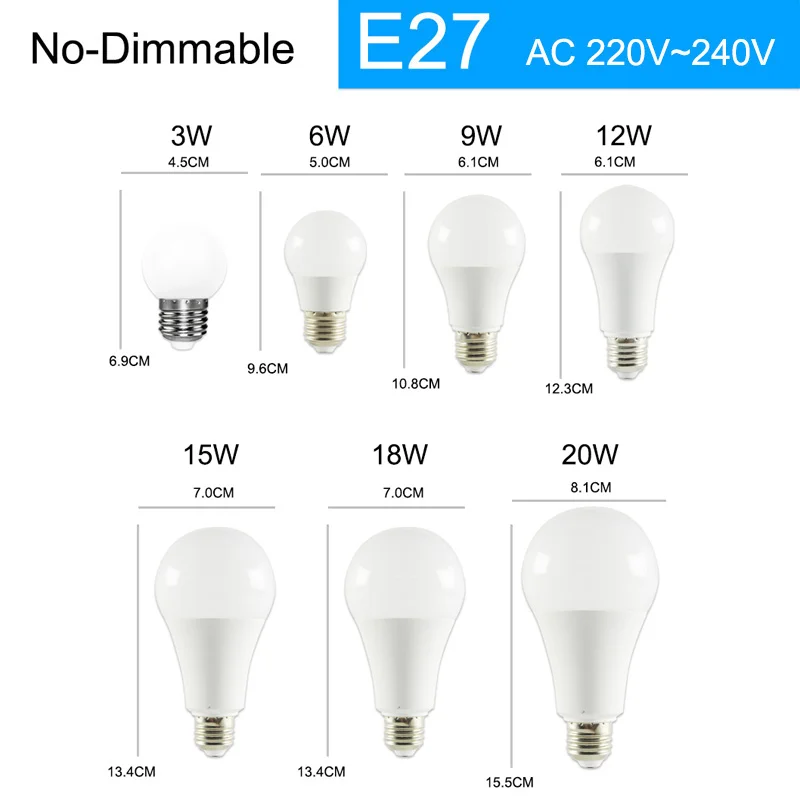GreenEye светодиодный светильник с регулируемой яркостью, E27, E14, 220 В, 240 в, умная лампочка IC, реальная мощность, 20 Вт, 18 Вт, 15 Вт, 12 Вт, 9 Вт, 5 Вт, 3 Вт, лампада, светодиодный, Bombilla - Испускаемый цвет: No-Dimmable E27