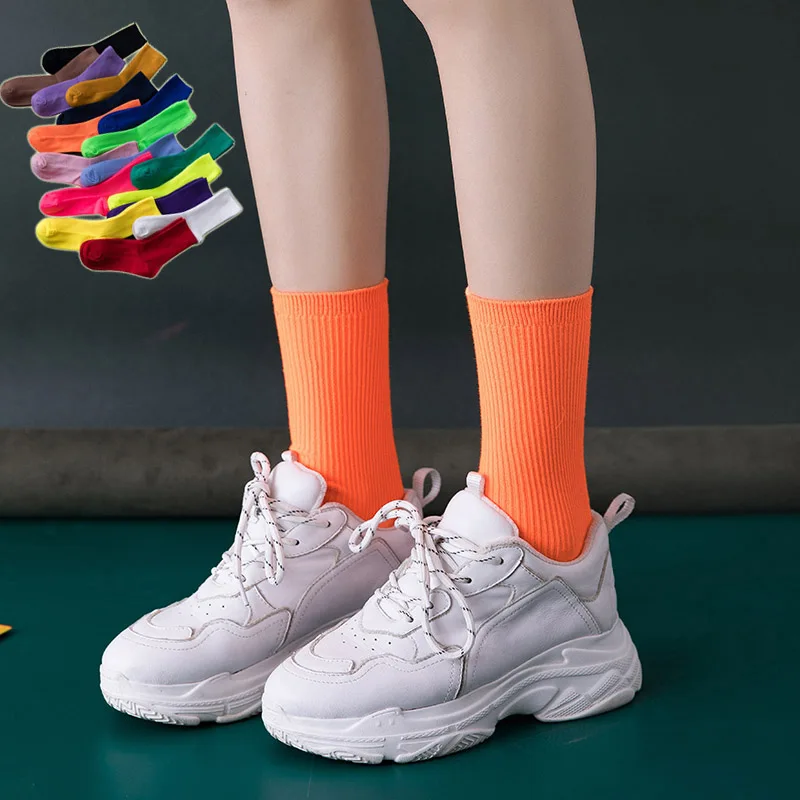 17 цветов, Неоновые носки в стиле Харадзюку, женская уличная одежда в стиле хип-хоп, флуоресцентные яркие цвета, крутые носки для девочек-подростков, уличные танцевальные носки