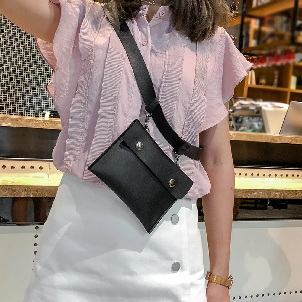Для женщин поясная сумка сплошной Цвет из искусственной кожи длинный ремень сумки Дамская мода прилив миниатюрная сумка на застежке, нагрудная сумка,# T10