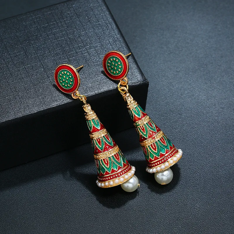 

Egypt Middle East India Drop Earrings Jhumka Carved Flower Pearl Beaded Statement Earring Bridal Wedding Gypsy Afghan Iseral