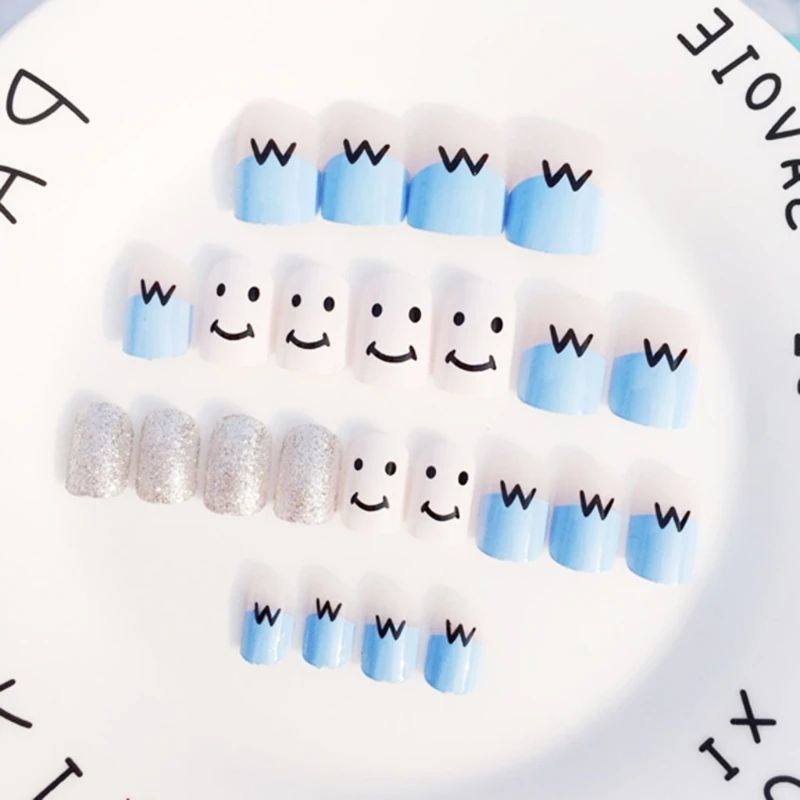 24 шт накладные ногти Поддельные французские кончики для дизайна ногтей милые Акриловые искусственные DIY C70