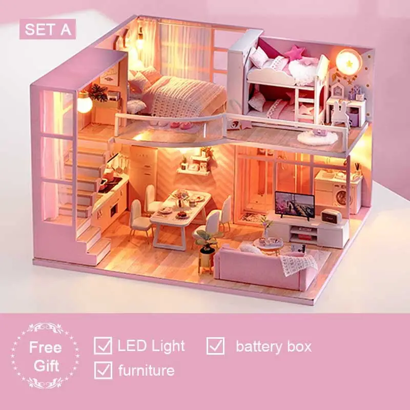 CUTEBEE DIY Doll House Wooden Doll Houses Miniature dollhouse Furniture Kit Toys for children Christmas Gift L025 - Цвет: L026A