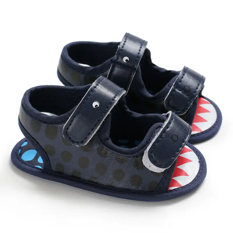 Милая, картонная детские сандалии новорожденного мягкой кроватки подошва из искусственной кожи обувь для маленьких мальчиков и девочек дети животных сандалики для детей, которые учатся ходить - Цвет: Dark Blue