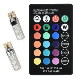 2 шт. T10 авто Светодиодная лампа фонарь освещения номерного знака 5050 6SMD RGB 12В с Беспроводной дистанционного Управление