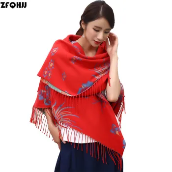 

ZFQHJJ 2017 Cashmere Scarf Square Designer Women Floral Thicken Warm Cape Long Shawl Brand Shawls and Scarves Pashmina Echarpes