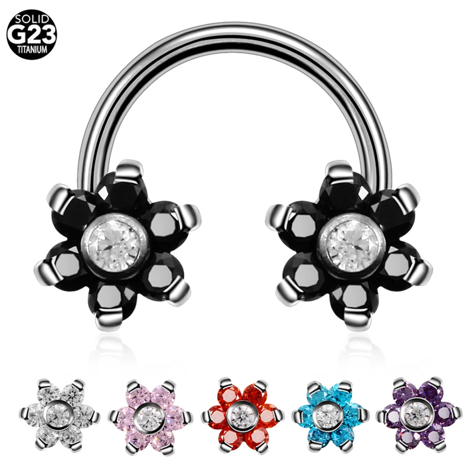 

1PC Titanium Crystal Flower Horseshoe Ring Circular Barbell Nose Septum Ear Septum Helix Daith Cartilage Lip Piercing Jewelry16G