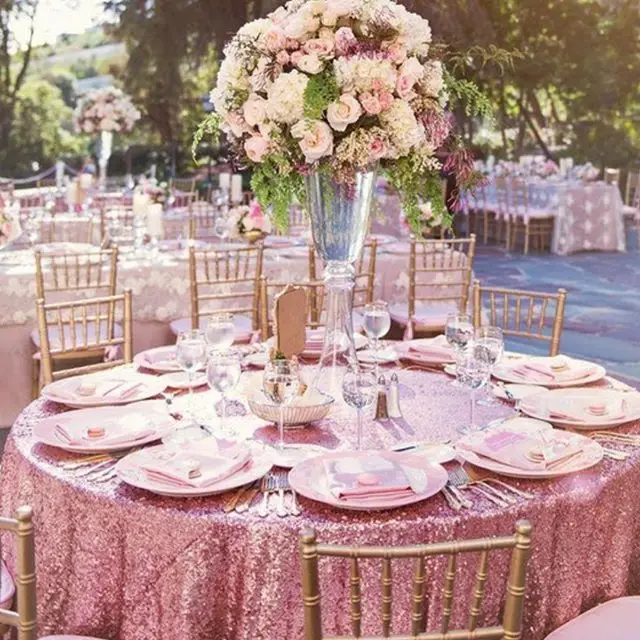 

B·Y Round Sequin Tablecloth 132inch-330cm Pink Gold Sequin Table Cover for Christmas Party Wedding decor-9531