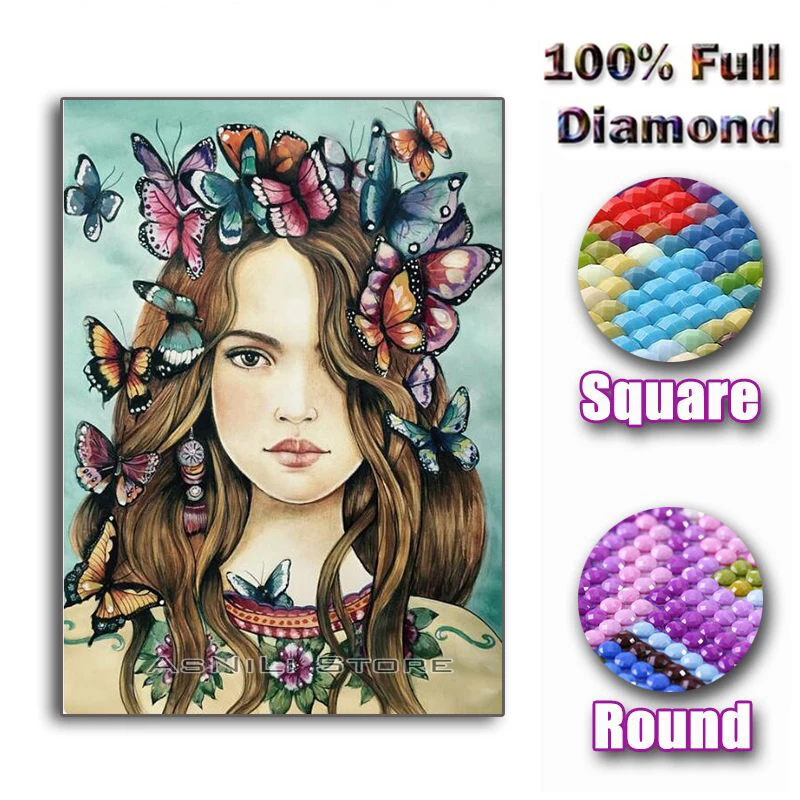 

Full Square/Round Drill 5D DIY Diamond Painting "Butterfly beauty fairy" 3D Embroidery Cross Stitch Mosaic Decor Gift