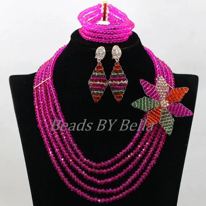 

Hot Braid Flower Fuchsia Crystal African Wedding Beads Jewelry Set Party Gift Nigerian Bridal Jewelry Sets Free Shipping ABK067