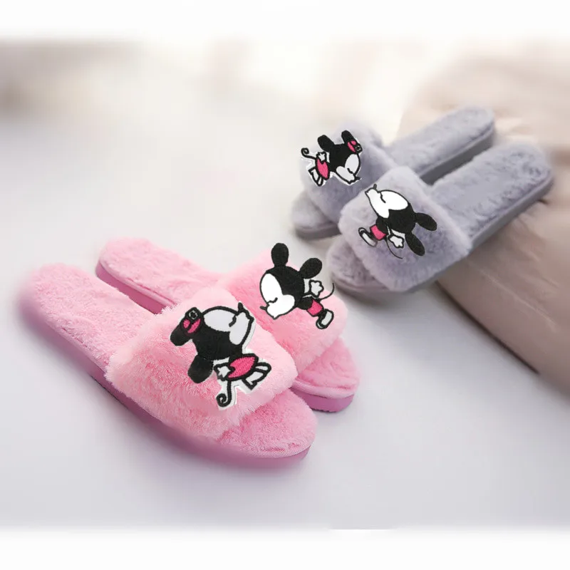 Детские хлопковые тапочки Disney с мультяшным Минни Микки теплые домашняя обувь для
