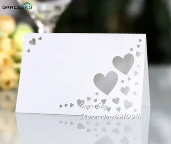 

50pcs free shipping laser cut Love Heart paper Name Table Cards Wedding invitation Cards Party RSVP Cards Table Decoration