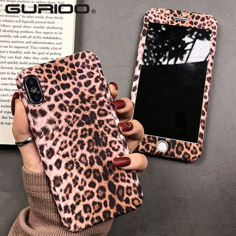 360 Degree Full Body Leopard Print Case For iPhone Pro Max X XR XS 6 6S 7 8 Plus 5 Hard Protection Cover Tempered Case & - AliExpress