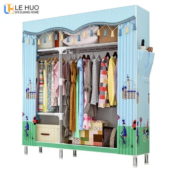 

42.1*15.7*67.7in Bold 25MM Steel Pipe Dust-proof Cloth Wardrobe family clothes organizer Storage cabinet Bedroom Furniture