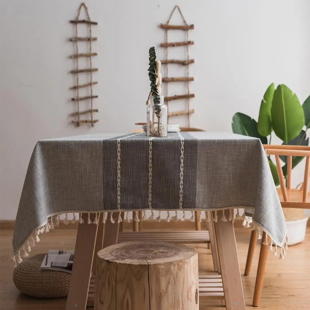 New Modern Minimalist Fringed Lace Cotton and Linen Tablecloth Living