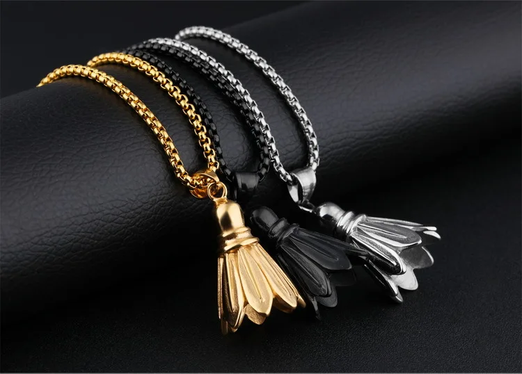 

High Quality Trendy Fashion Jewelry Cool Men Necklace Titanium Steel 3 Colors Badminton Pendant Necklaces For Women Necklace