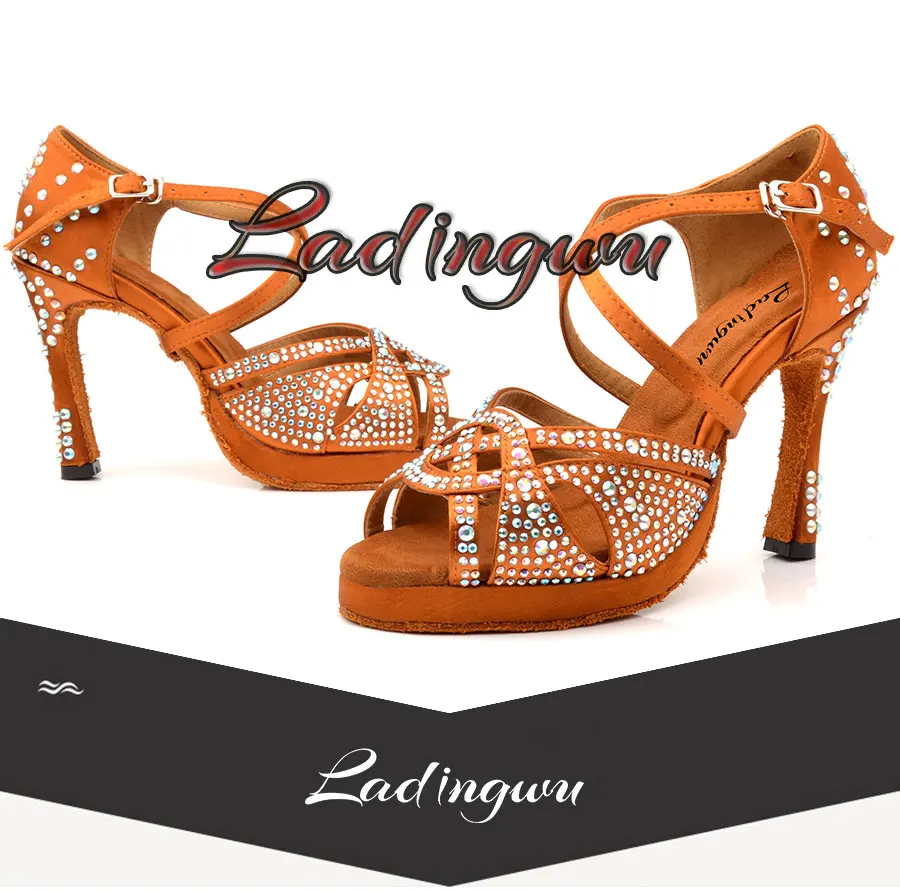 Ladingwu/брендовая танцевальная обувь; обувь для латиноамериканских танцев на платформе; Обувь для бальных танцев со стразами; обувь на высоком каблуке 10 см