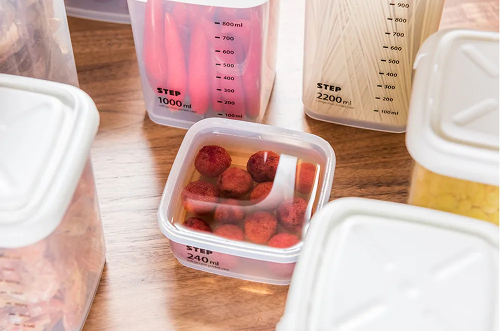 1pcs Plastic Sealed Cans Storage Box Jar Transparent Container Measuring Cup Kitchen Storage Box Food Canister Keep Fresh Jar